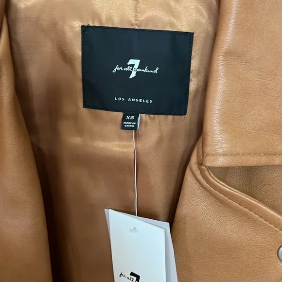 NWT 7 For All Mankind Faux Brown Leather Jacket Size XS! - Picture 2 of 6